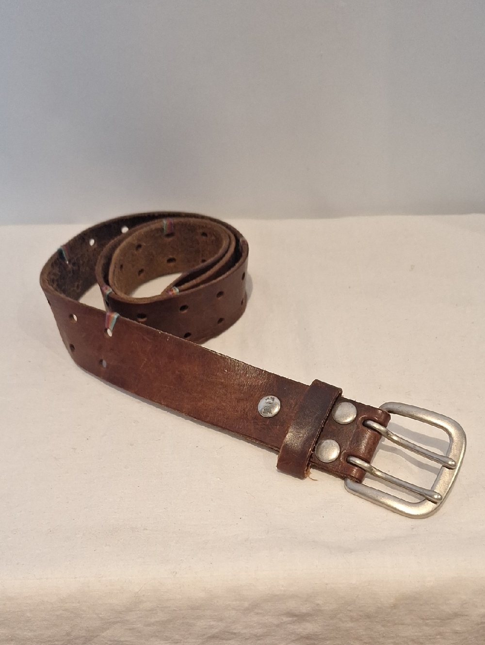 Double Prong Brown Leather Men's Belt - Classic Casual Style